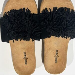 Minnetonka Black Fringe Sandals